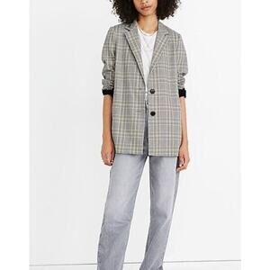 Madewell XS Blazer Dorset Cosley Plaid Lined Black & White Oversized Baggy A1070